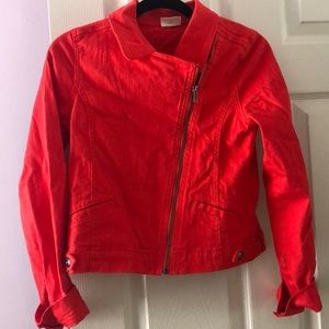 Red denim jacket